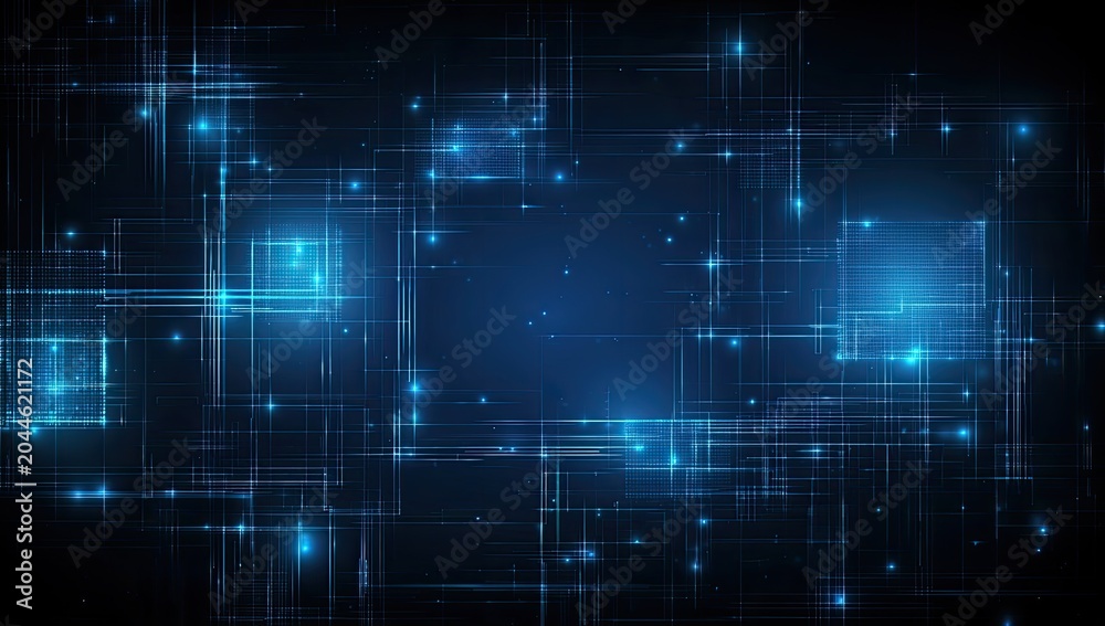Obraz premium Dark blue background with glowing grid lines and scattered bright points