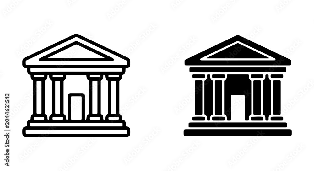 Obraz premium Classic Building Icons, Government Architecture, Public Institution Symbols, Vector Art