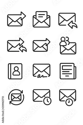 Email and messaging icon set on dark background