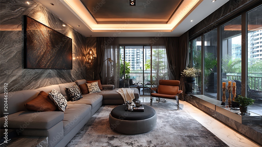 Fototapeta premium Elegant Living Room Interior / エレガントなリビングルームのインテリア