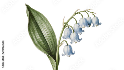 Foto Lily of the valley plant with blue bell flowers and green leaf