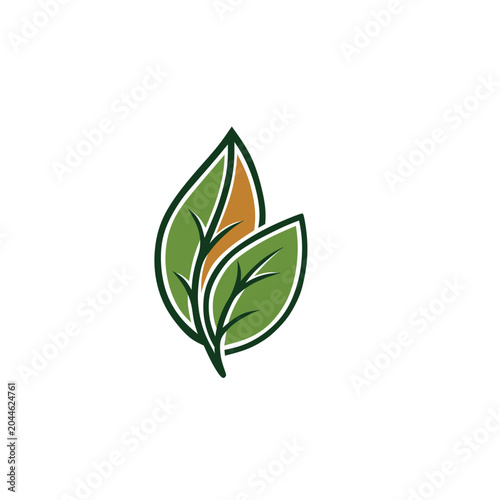 Minimalist leaf logo design with green and orange elements