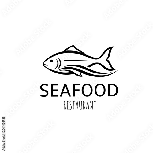 Minimalistic seafood restaurant logo with stylized fish design