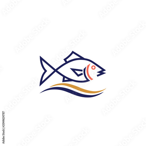 Minimalist fish logo design with abstract wave elements