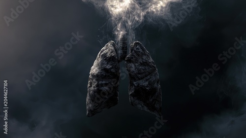 Diseased, dark lungs choked with thick, ominous smoke plumes
