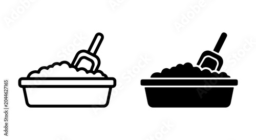 Cat Litter Box Icon Set, Pet Care Hygiene, Cleanliness Vector Graphics