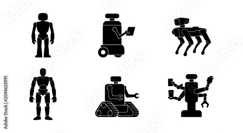 Bild auf Leinwand Robot Icons Set: Futuristic Androids, AI Machines, Automated Droids, Technology