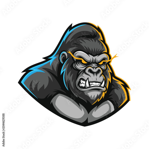 Foto Furious cartoon gorilla head closeup portrait.