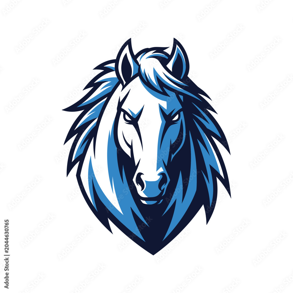 Fototapeta premium Blue Horse Head Illustration Closeup.