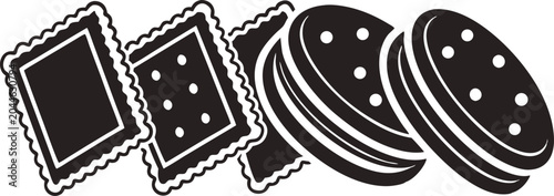 Cookies vector art with digital devices and sweet treats in monochrome style