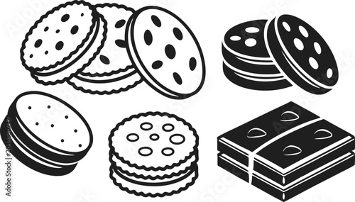 Cookies vector art illustration with assorted biscuit and cookie designs in black and white style