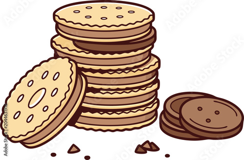 Stack of Assorted Cookies with Crumbs on a White Background