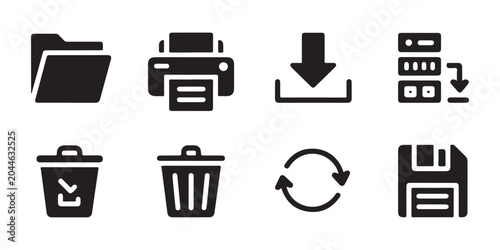 Foto Icon set containing folders printer download and data management symbols for computer software interfaces