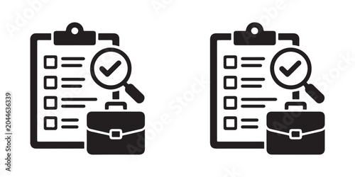 Quadro em tela Business report with magnifying glass and briefcase icon set