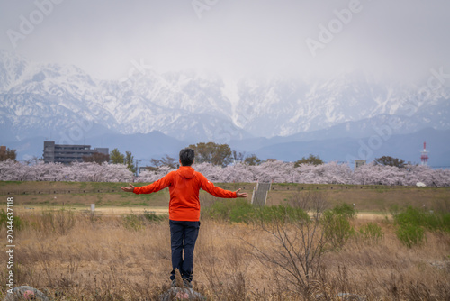 Bild auf Leinwand city scape view form view point where can see whole city town of Toyama Japan al