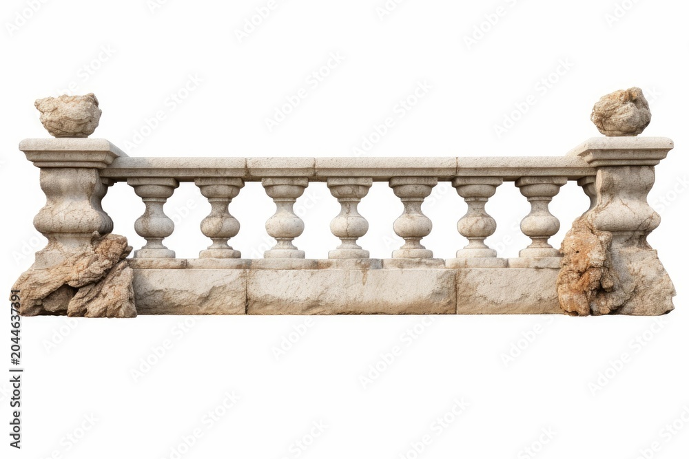 Fototapeta premium Stone balustrade forming a classical decorative railing with balusters, isolated on white