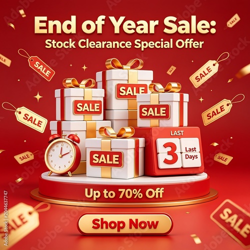 3D End of Year sale offer banner templates for your stock clearance promotions