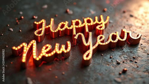 'Happy New Year' neaon on concrete