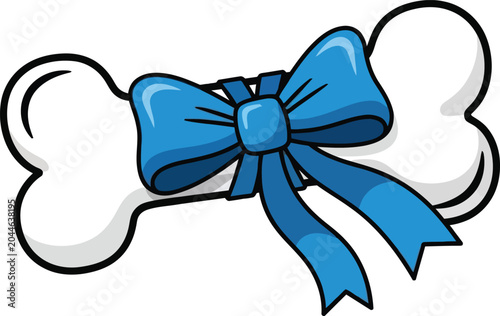 Photos White dog bone with a blue ribbon bow a cute cartoon illustration for pet care g