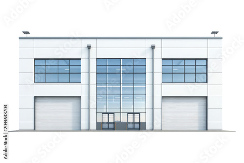 Modern Commercial Warehouse Exterior with Shutter Doors