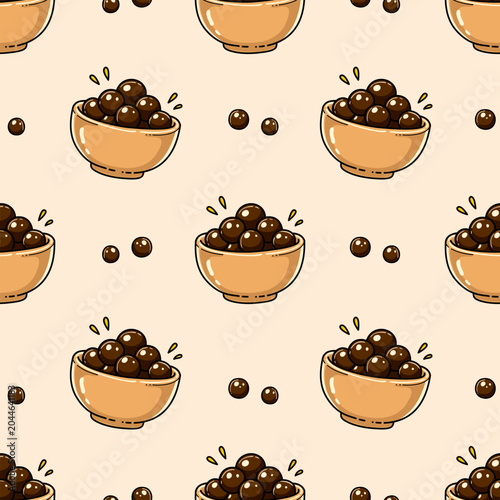 Schilderij op canvas Cute Tapioca Pearl Bowl Seamless Pattern