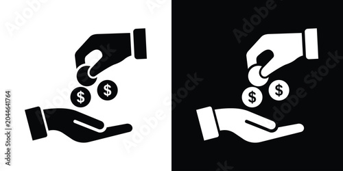Vászonkép Hand giving money coins to another hand vector icon