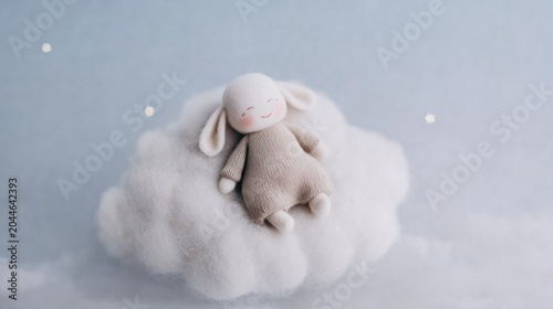Cute Sleeping Baby in Clouds Night Dream Illustration