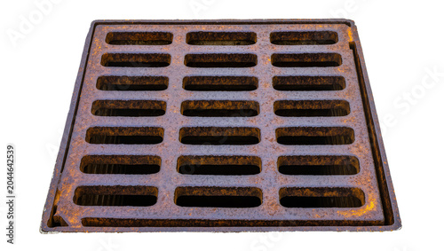Canvastavla Rusty metal sewer grate with rectangular openings
