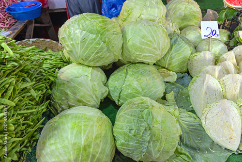 Large Heads of Green Cabbage Vegetables at Farmers Market in Turkey