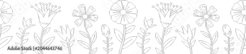Flower border seamless pattern line art sketch isolated on white background coloring page