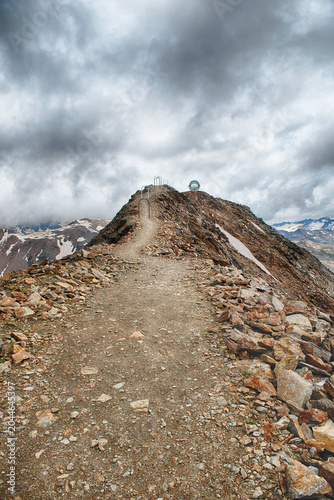 Rocky ridge leading to observation platform on Schnalstal Glacier, Italy