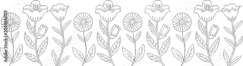 Wildflower border doodle sketch coloring page line art illustration isolated on white