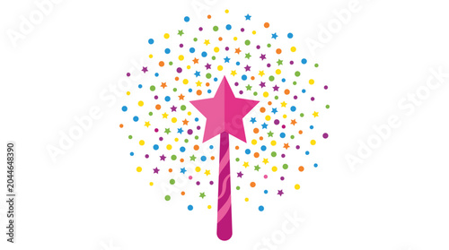 Quadro su tela Colorful magic wand with star and confetti.