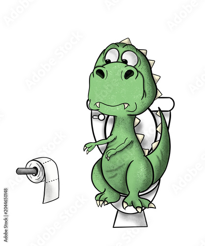 Obraz na płótnie Funny T-Rex Short Arms Problem Toilet Vector Design, Cute Cartoon Dinosaur Sitti
