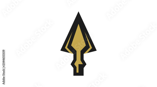 Stylized arrowhead symbol with gold and black colors.