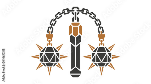 Medieval Flail Weapon With Spiked Balls And Chain.