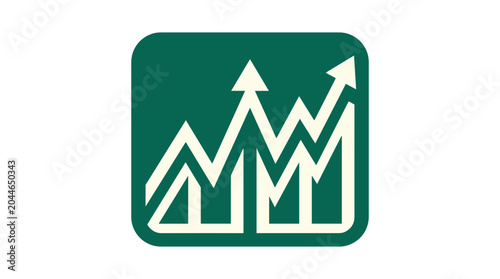 Green Square Icon With Upward Trending Graph.