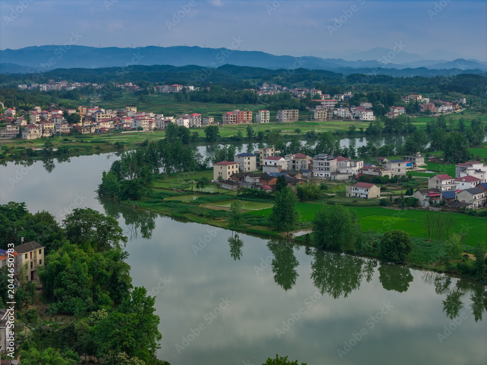 Fototapeta premium Aerial view of rural rivers and pastoral scenery in China