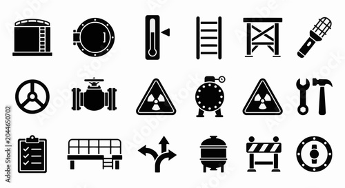 Tank Inspection Industrial Storage Glyph Icon Set with Safety Symbols