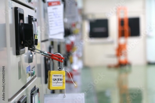 Lockout Tagout , Electrical safety system.Key lock switch or circuit breaker for safety protect.in electric room