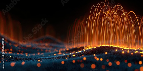 Wavy blue terrain with glowing orange arcs erupting upwards