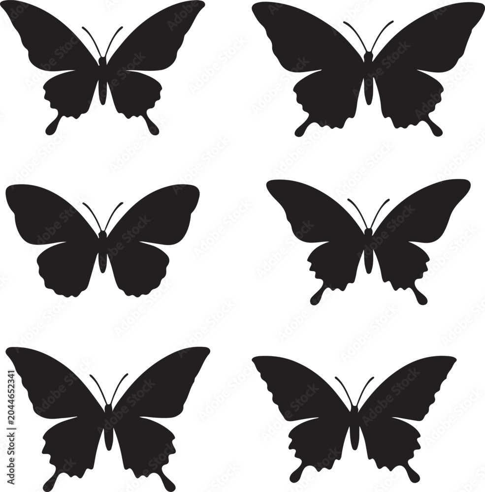 Obraz premium Black butterfly silhouettes collection isolated on white background vector illustration