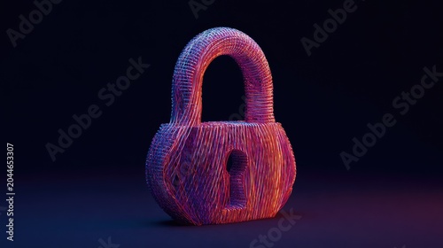Textured, glowing padlock in digital art