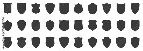 Collection of shield icons, security emblems, abstract shapes