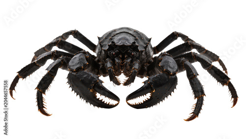 Photos Black spiny scorpion with large claws and sharp pincers