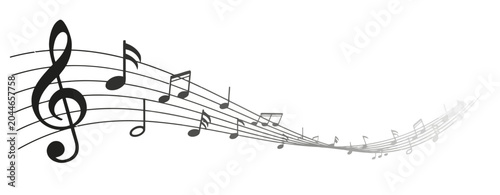 Treble Clef and Musical Notes Flowing on Staff, Artistic Melody Concept