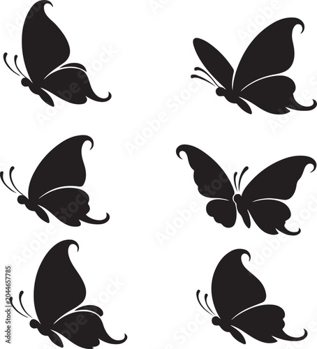 Black butterfly silhouettes vector illustration isolated on white background