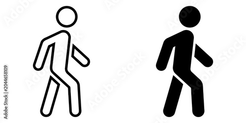 Walking person icon set, outline and solid human figure for navigation
