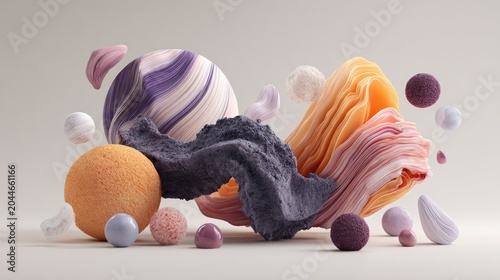 Smooth, textured, abstract forms float in pastel colors