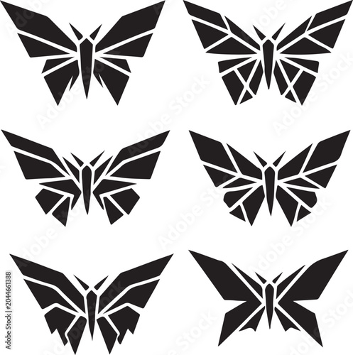Geometric butterfly vector icons set. Abstract polygonal butterfly silhouettes collection for logo design, tattoos, and graphic design elements.
